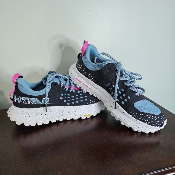 Unisex Under Armour Trail Running Sneakers Size 9 Blue White Pink - Picture 1 of 8
